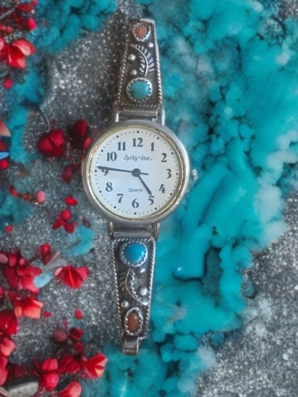Vintage Lucky Star Silver & Turqoise Watch W/ SC Marking